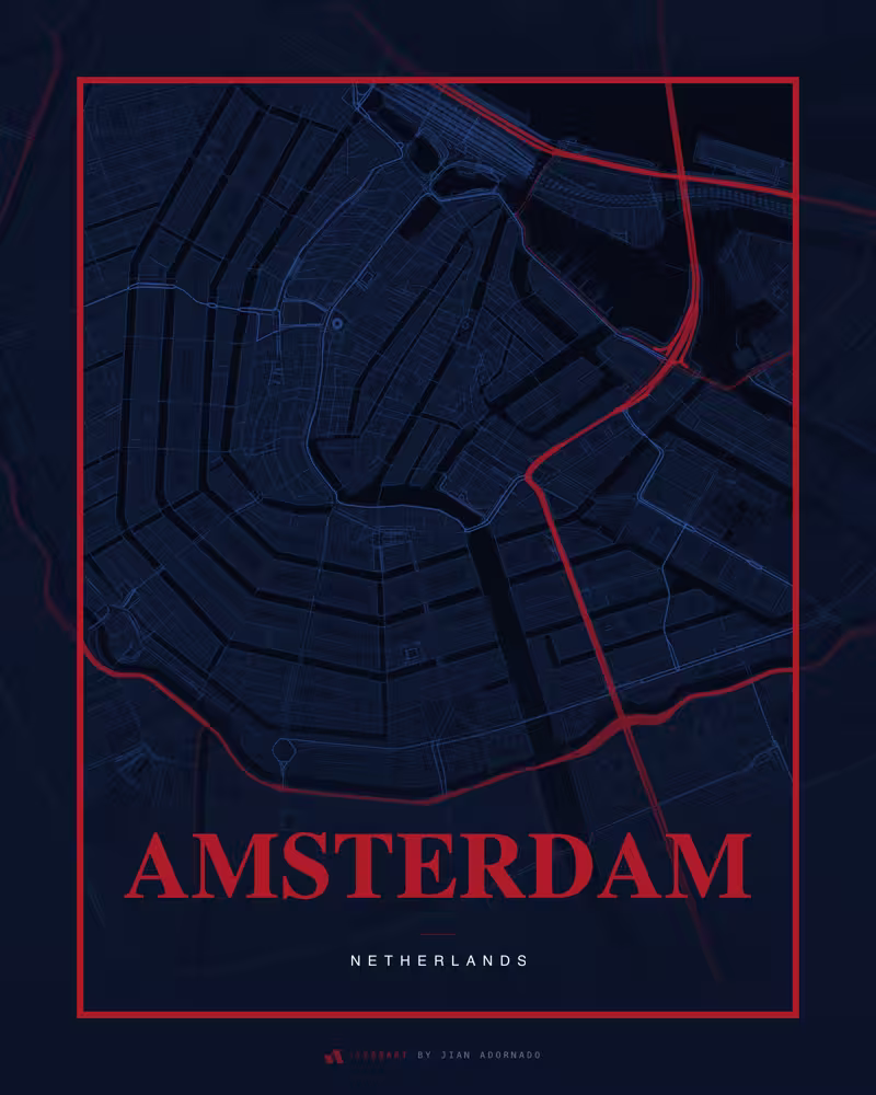 Street map poster of Amsterdam, Netherlands