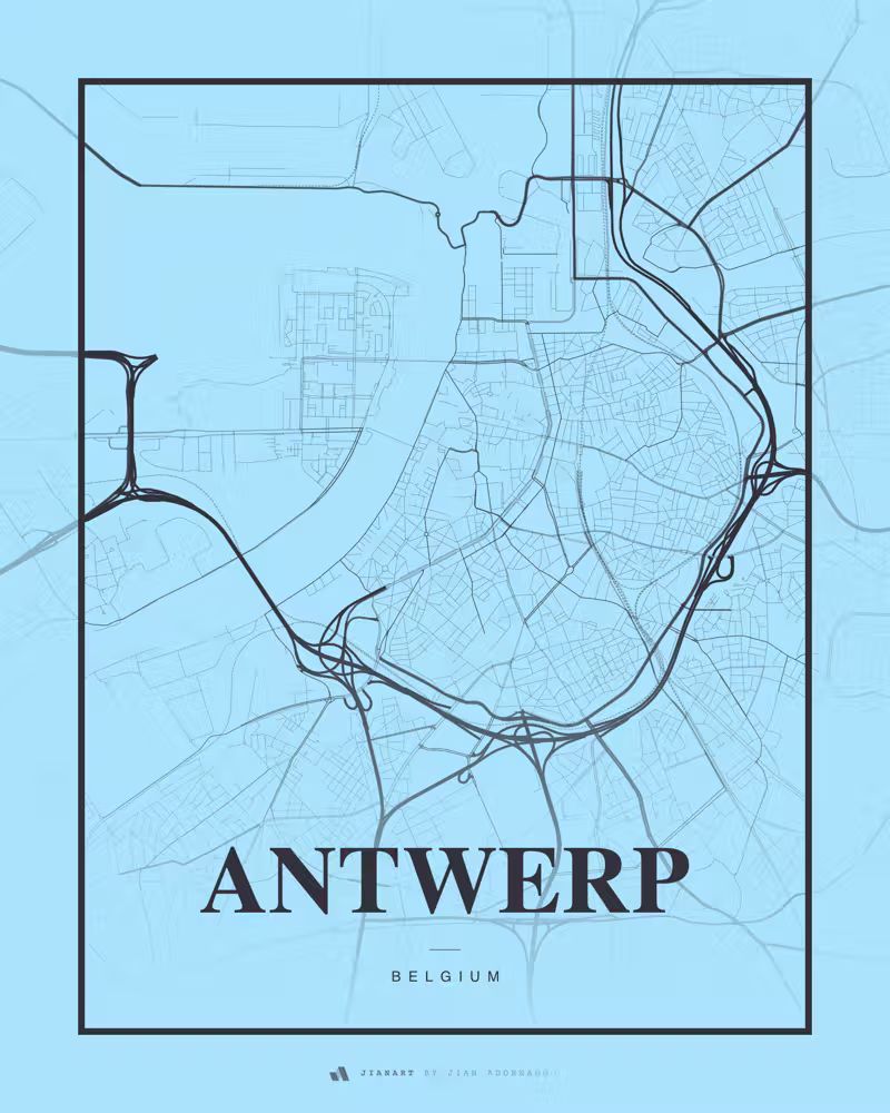 Street map poster of Antwerp, Belgium