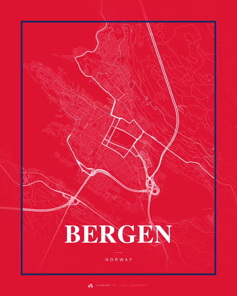 Street map poster of Bergen, Norway