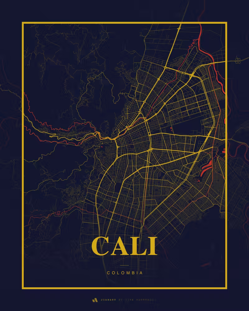 Street map poster of Cali, Colombia