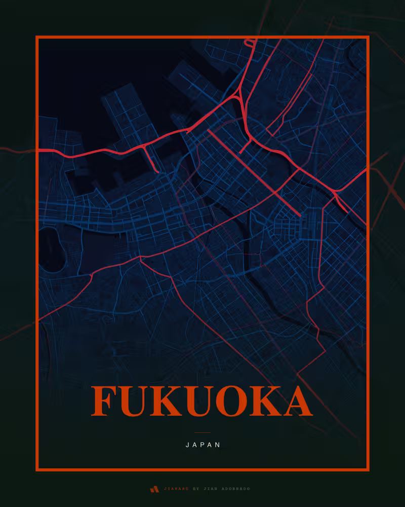 Street map poster of Fukuoka, Japan