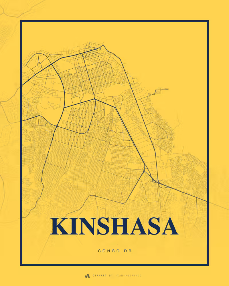Street map poster of Kinshasa, DR Congo