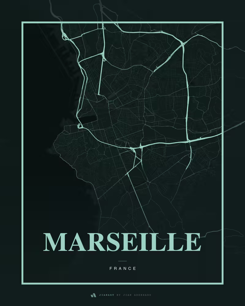 Street map poster of Marseille, France