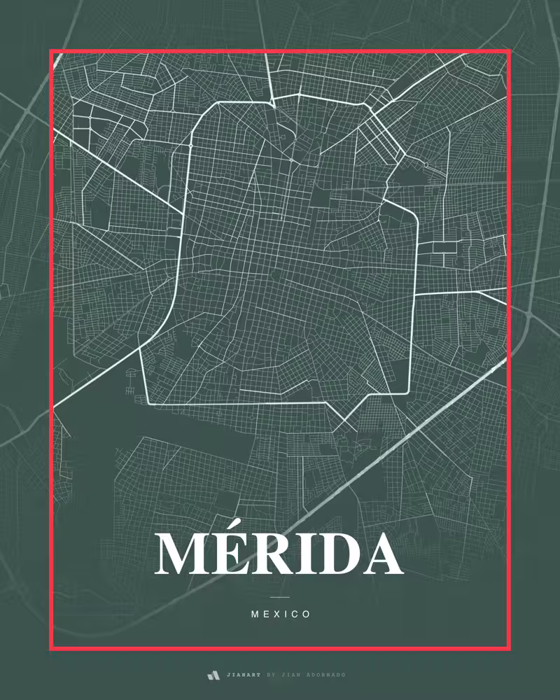 Street map poster of Mérida, Mexico