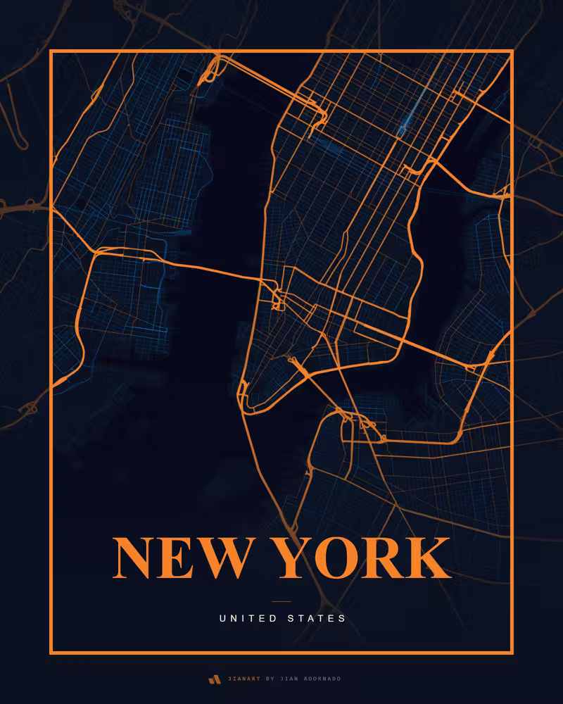 Street map poster of New York, United States