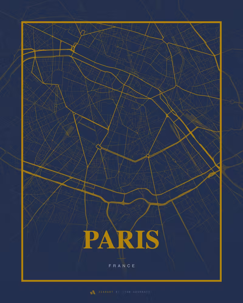 Street map poster of Paris, France