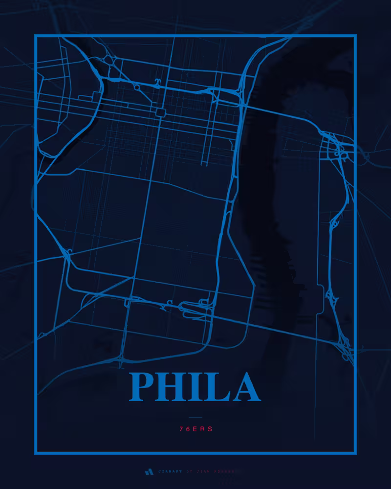 Street map poster of Philadelphia, United States, 76ers edition