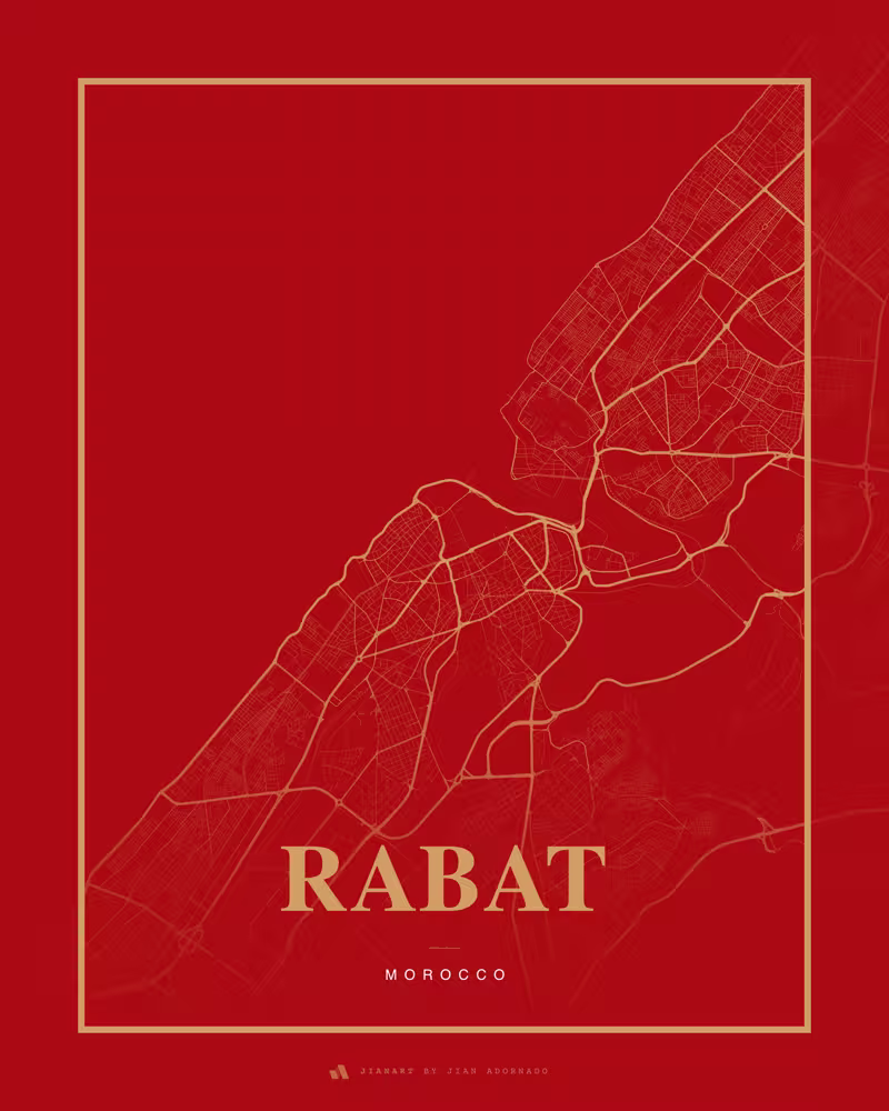 Street map poster of Rabat, Morocco