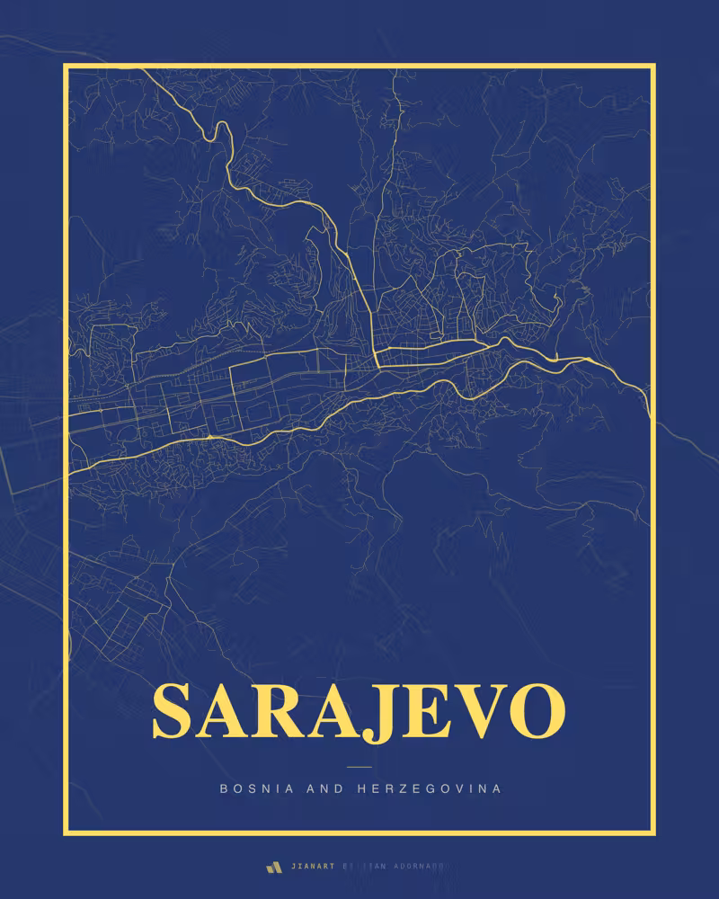 Street map poster of Sarajevo, Bosnia and Herzegovina