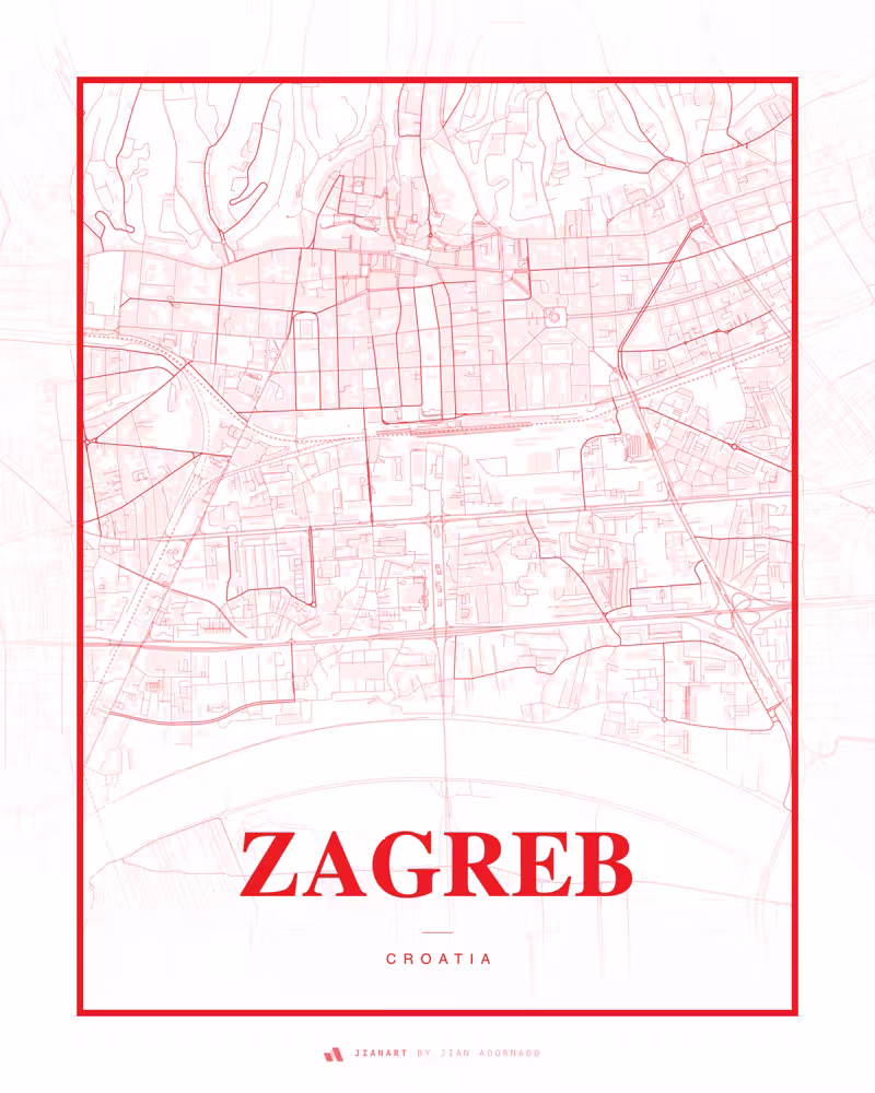 Street map poster of Zagreb, Croatia