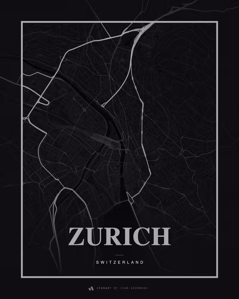 Street map poster of Zürich, Switzerland